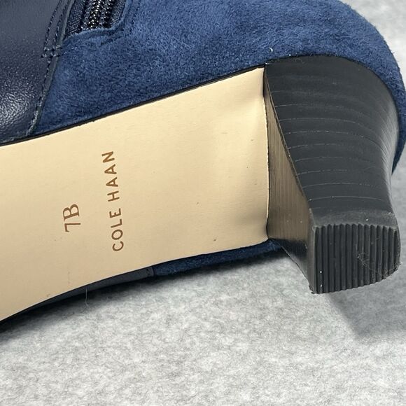 Cole Haan Sylvan Boot Women's 7B Mid Heel Bootie Blue Leather Pointed Signature - Picture 12 of 16